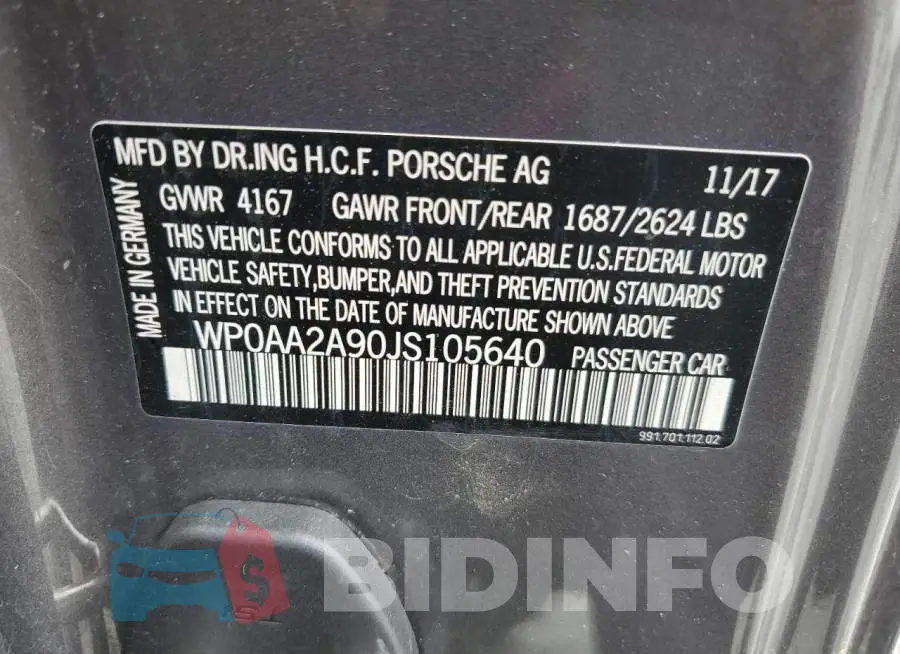 WP0AA2A90JS105640 Photo# 12