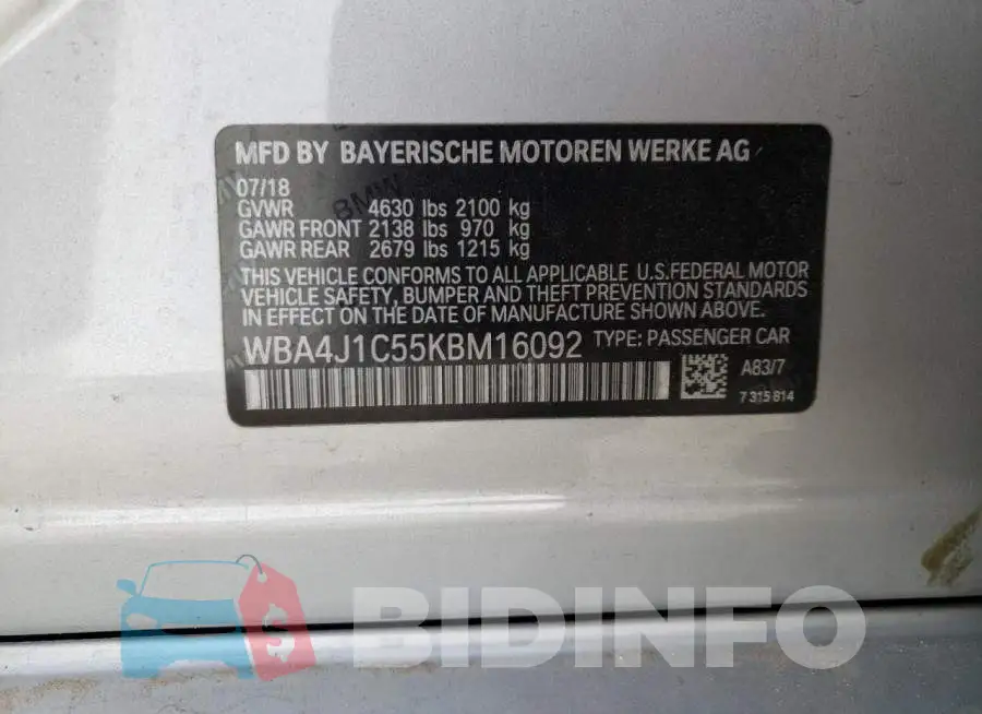 WBA4J1C55KBM16092 Photo# 12