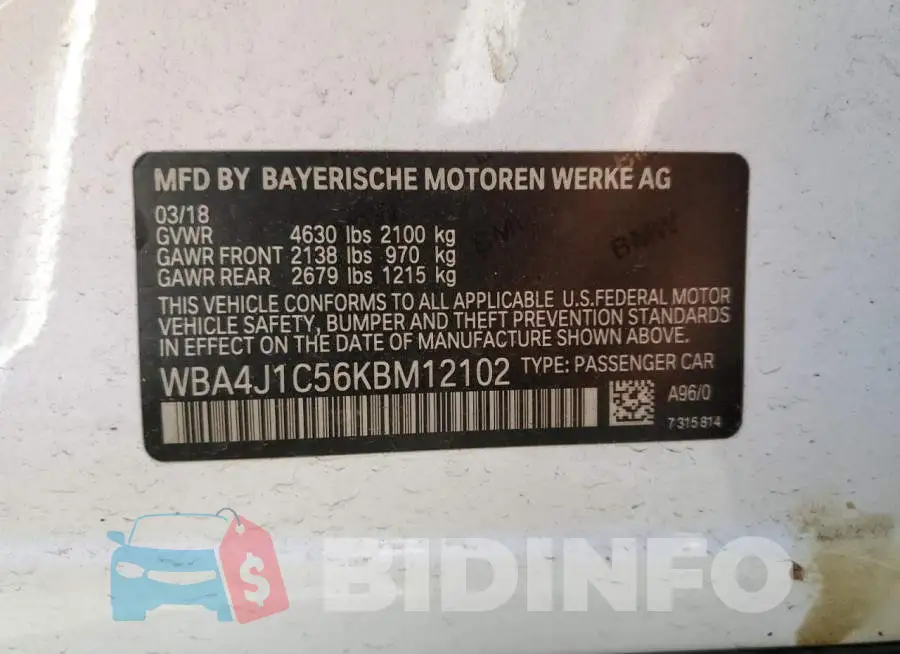 WBA4J1C56KBM12102 Photo# 13