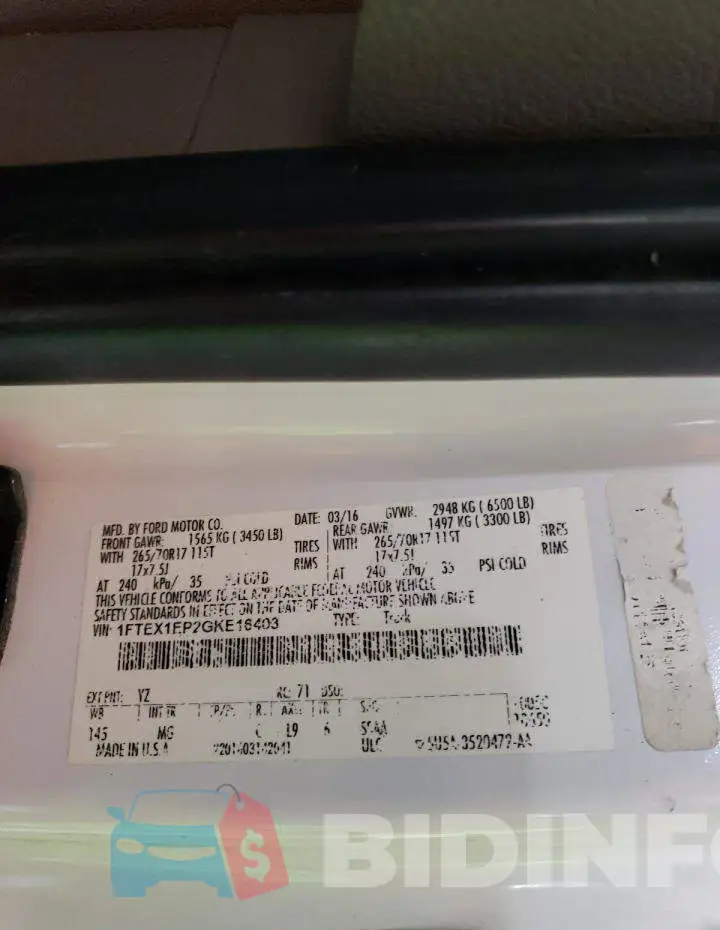 1FTEX1EP2GKE16403 Photo# 12