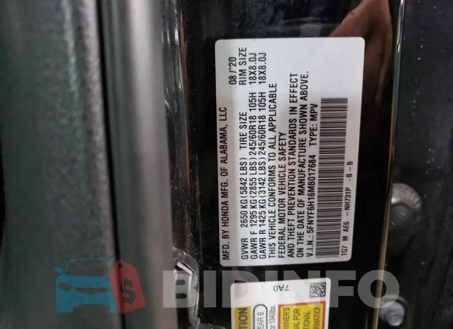 5FNYF6H16MB017684 Photo# 13