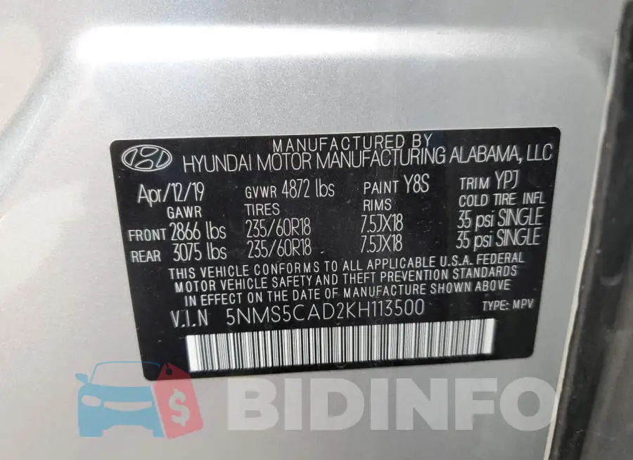 5NMS5CAD2KH113500 Photo# 14