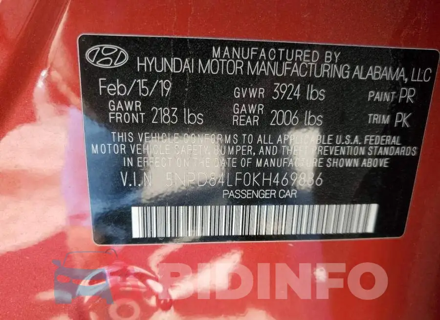 5NPD84LF0KH469886 Photo# 13