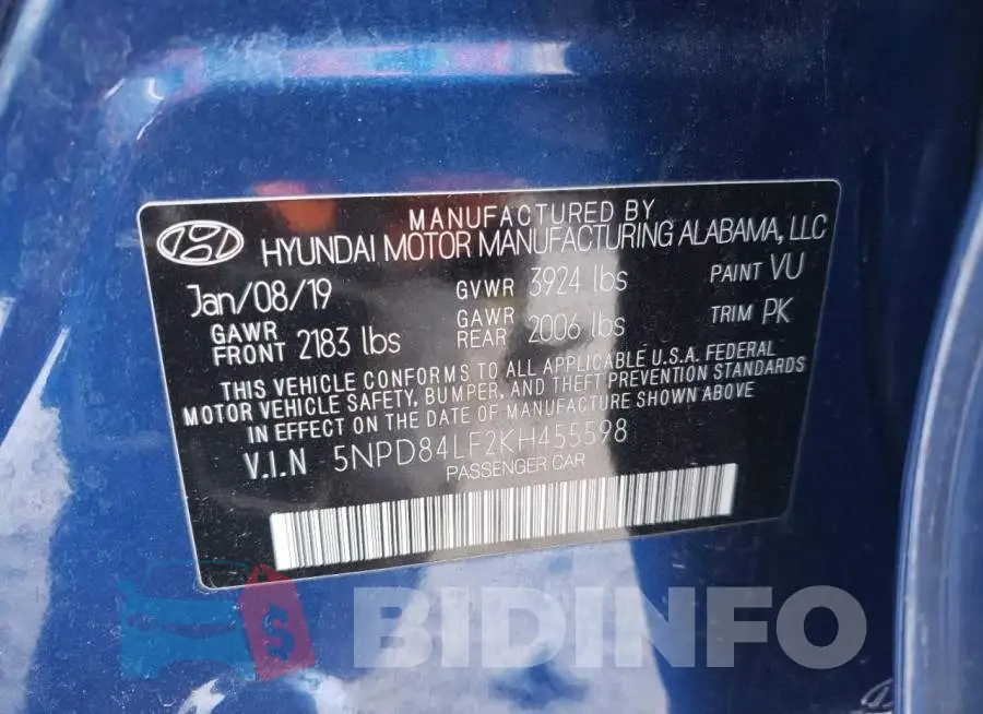5NPD84LF2KH455598 Photo# 12