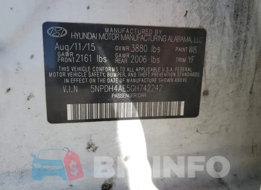 5NPDH4AE5GH742242 Photo# 12