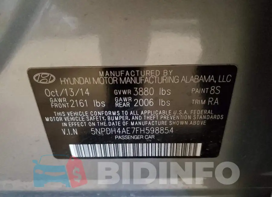 5NPDH4AE7FH598854 Photo# 12