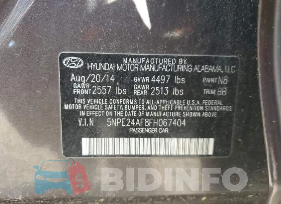5NPE24AF8FH067404 Photo# 12