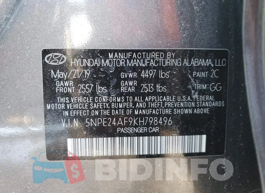 5NPE24AF9KH798496 Photo# 12