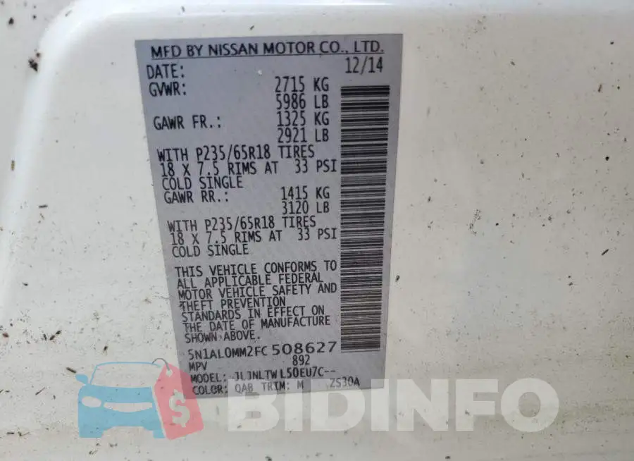 5N1AL0MM2FC508627 Photo# 13