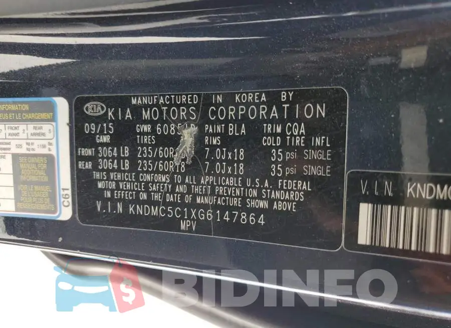 KNDMC5C1XG6147864 Photo# 14