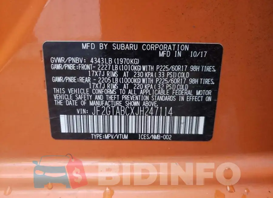 JF2GTABCXJH247114 Photo# 14