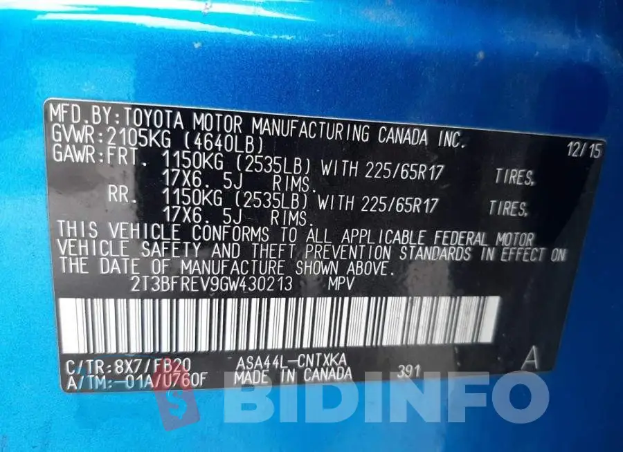 2T3BFREV9GW430213 Photo# 13