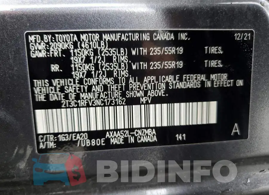 2T3C1RFV3NC173162 Photo# 14