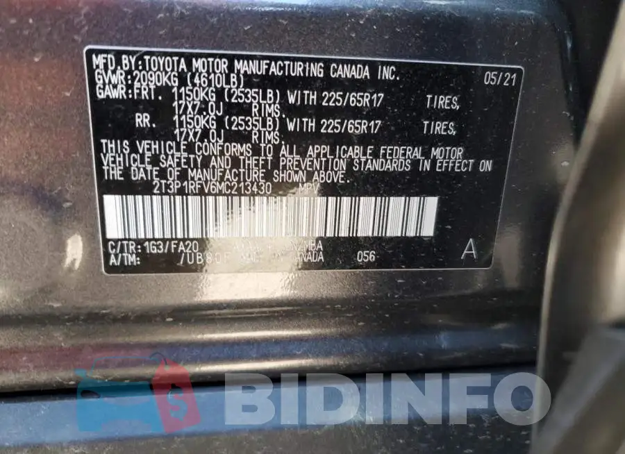 2T3P1RFV6MC213430 Photo# 12
