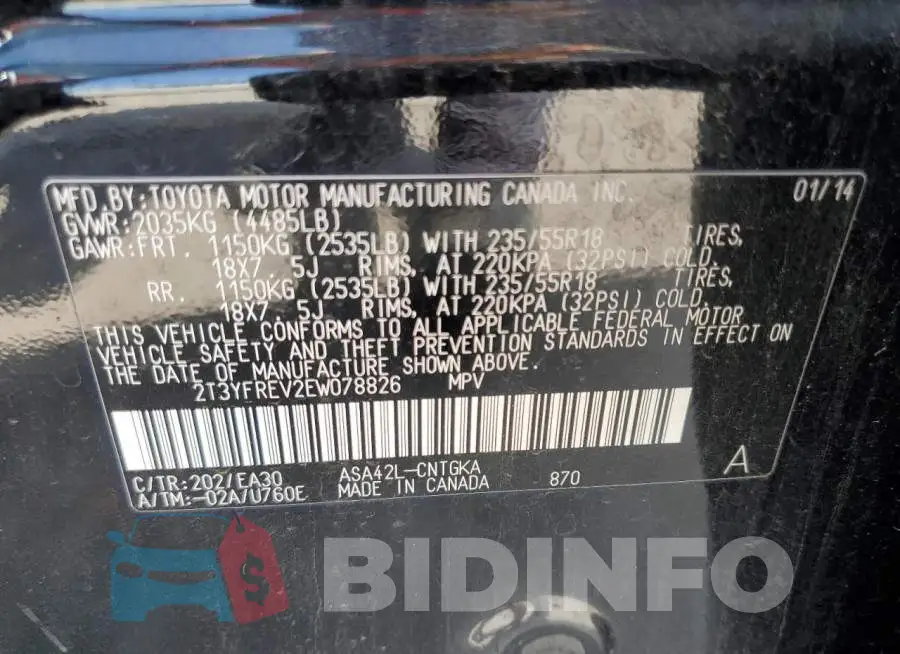 2T3YFREV2EW078826 Photo# 13