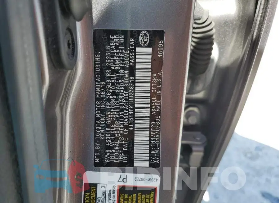 4T1BF1FK1HU278718 Photo# 13