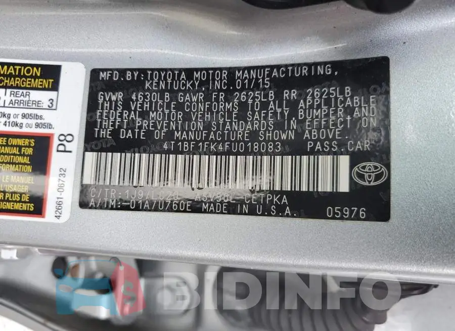 4T1BF1FK4FU018083 Photo# 12