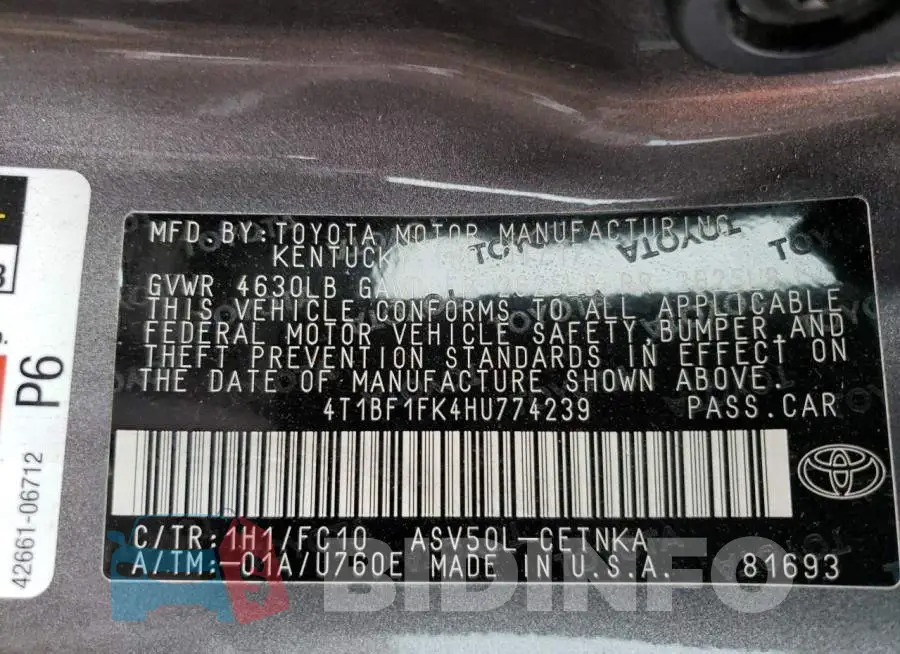 4T1BF1FK4HU774239 Photo# 12