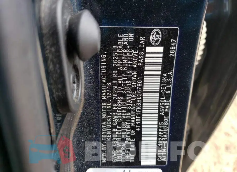 4T1BF1FK6HU367801 Photo# 12