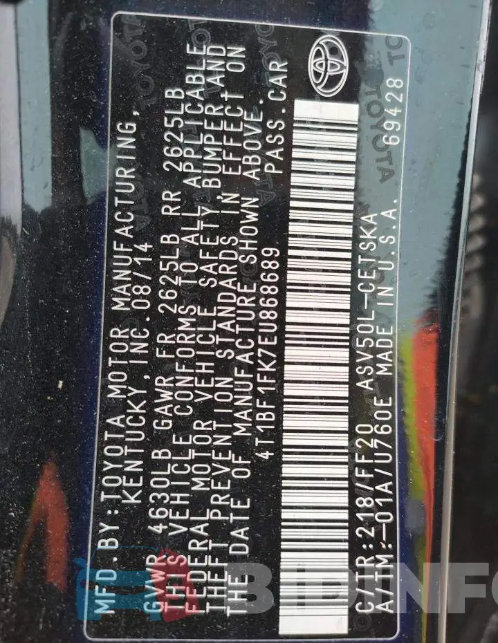 4T1BF1FK7EU868689 Photo# 12