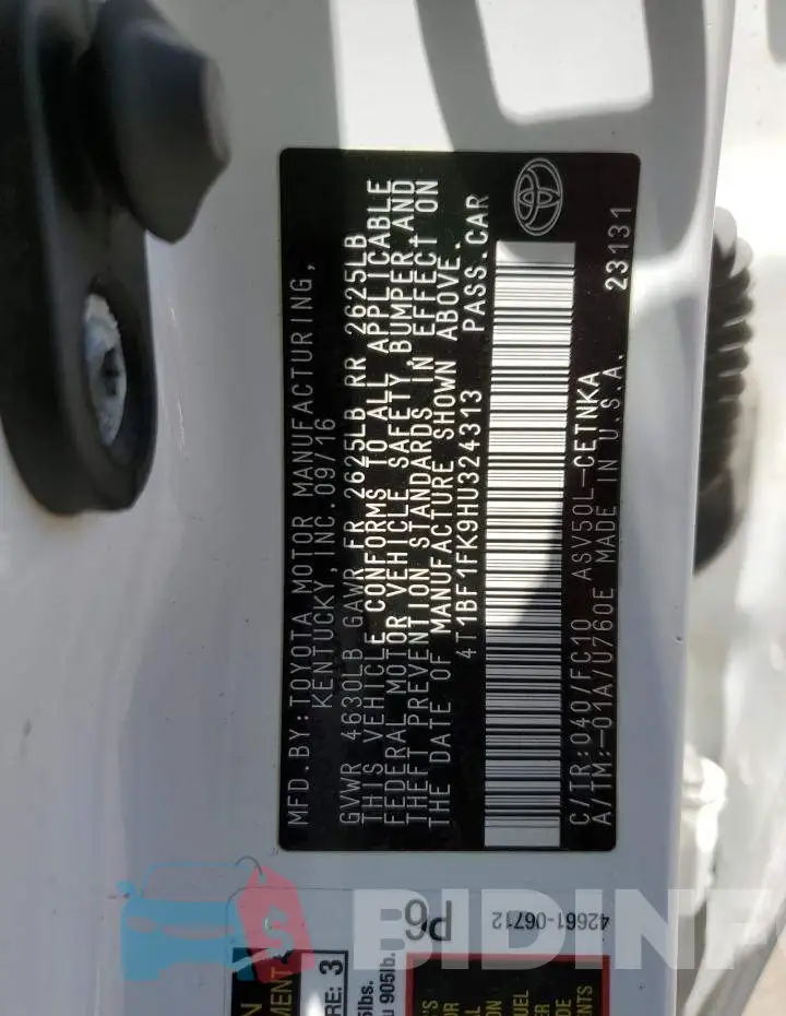 4T1BF1FK9HU324313 Photo# 12