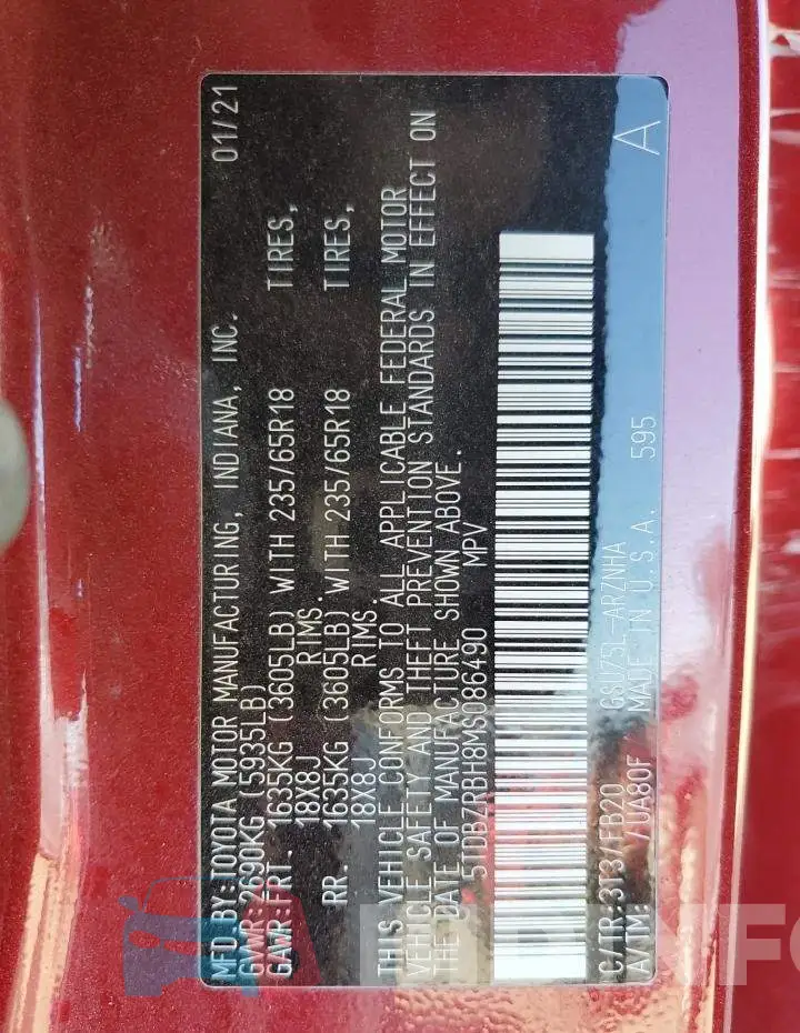 5TDBZRBH8MS086490 Photo# 13