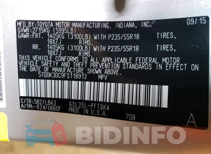 5TDDK3DC9FS118913 Photo# 13