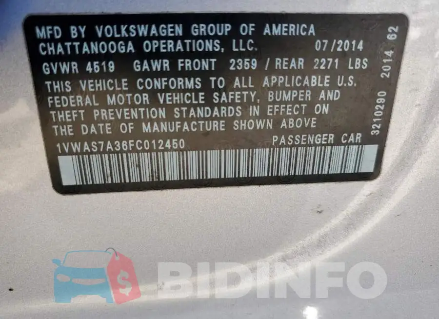 1VWAS7A36FC012450 Photo# 12