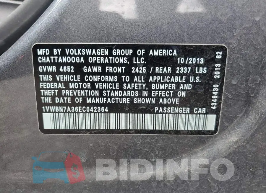 1VWBN7A36EC042364 Photo# 12