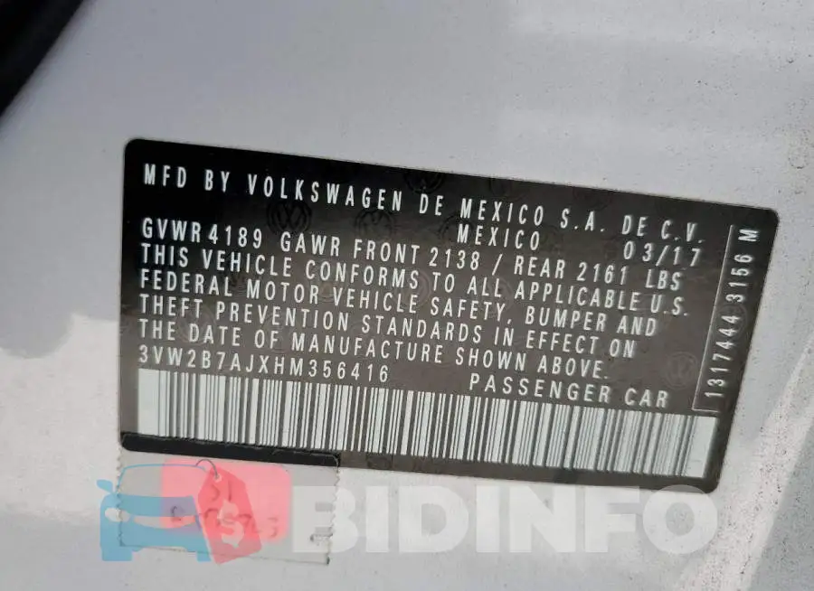 3VW2B7AJXHM356416 Photo# 12