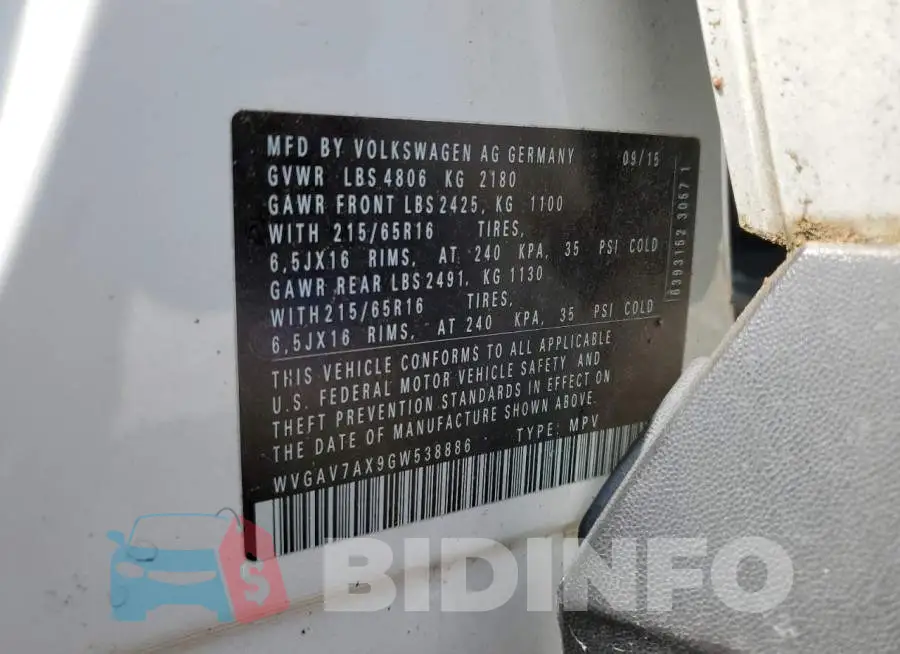 WVGAV7AX9GW538886 Photo# 12