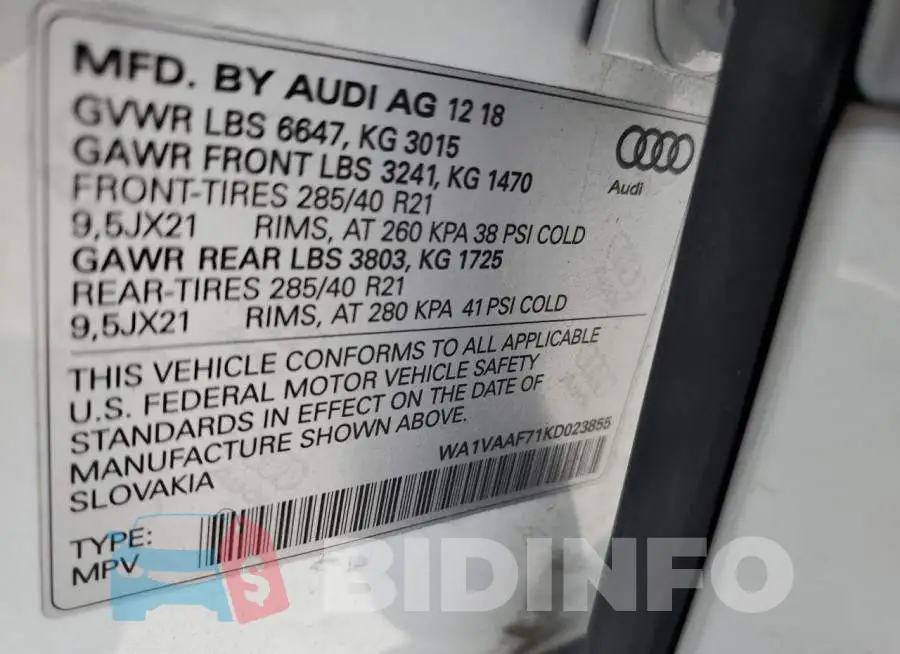 WA1VAAF71KD023855 Photo# 13