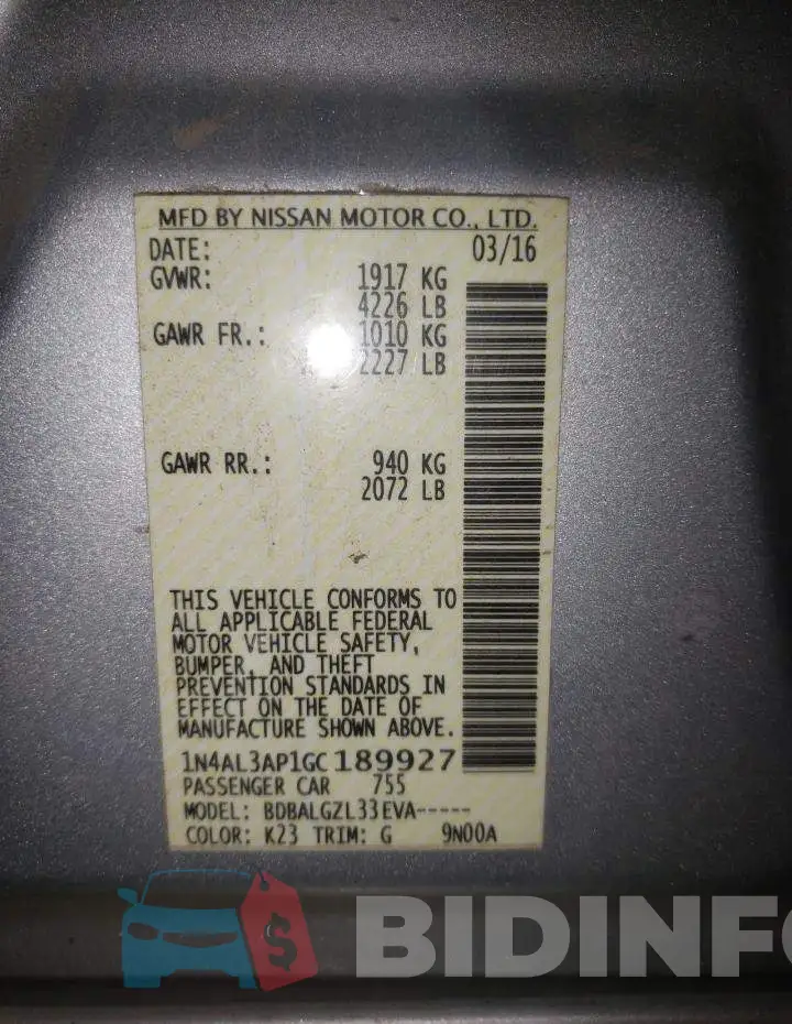 1N4AL3AP1GC189927 Photo# 12