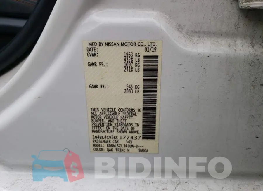 1N4BL4CV3KC177437 Photo# 12
