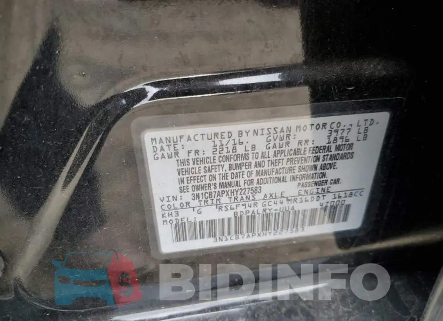 3N1CB7APXHY227583 Photo# 12