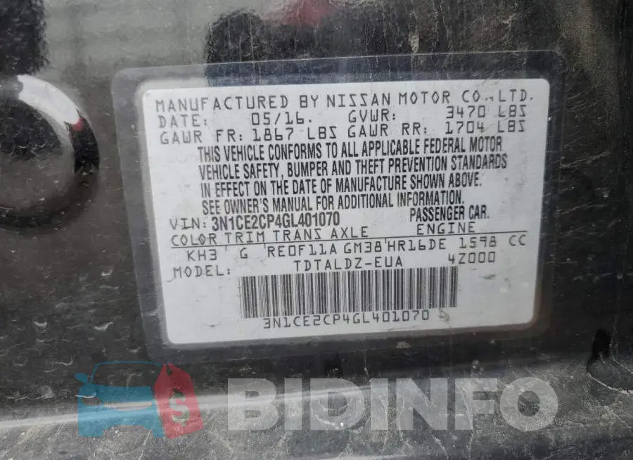 3N1CE2CP4GL401070 Photo# 12