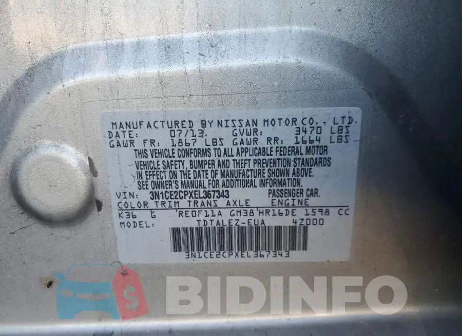 3N1CE2CPXEL367343 Photo# 10