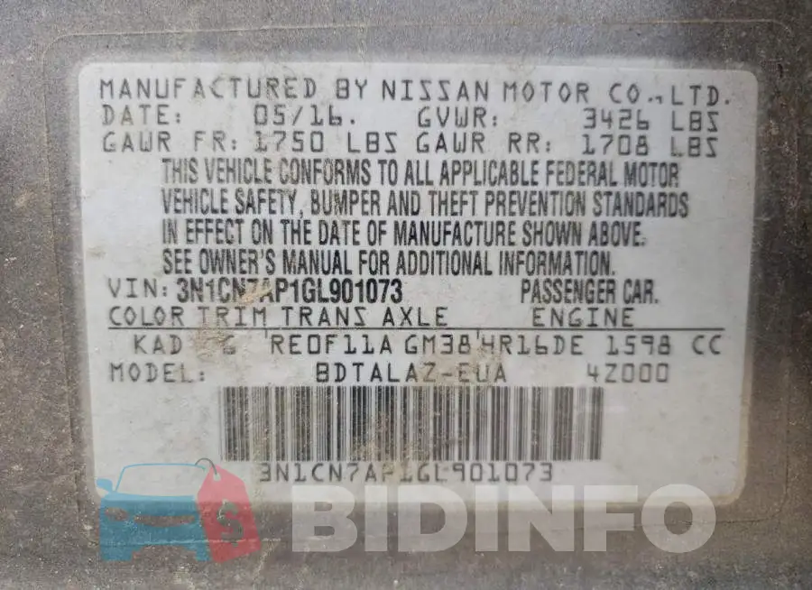 3N1CN7AP1GL901073 Photo# 12