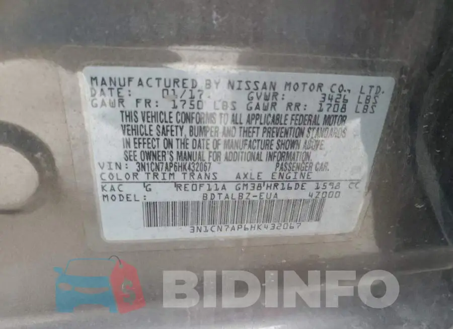 3N1CN7AP6HK432067 Photo# 13