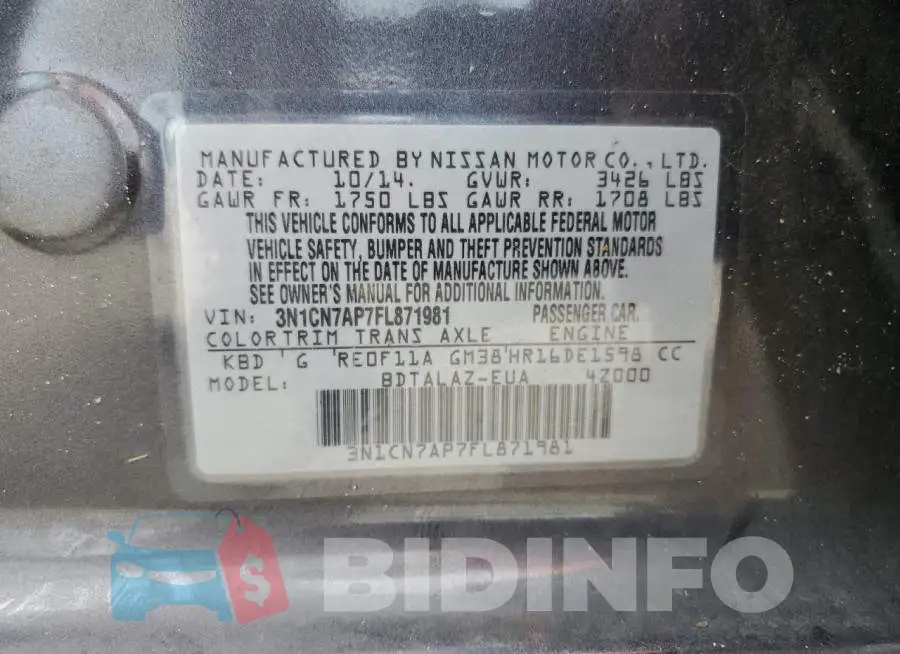 3N1CN7AP7FL871981 Photo# 12