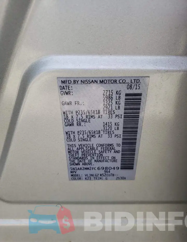 5N1AR2MM2FC698049 Photo# 13