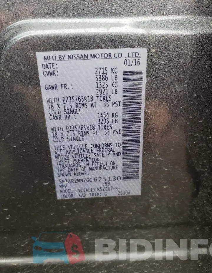 5N1AR2MN2GC625130 Photo# 13