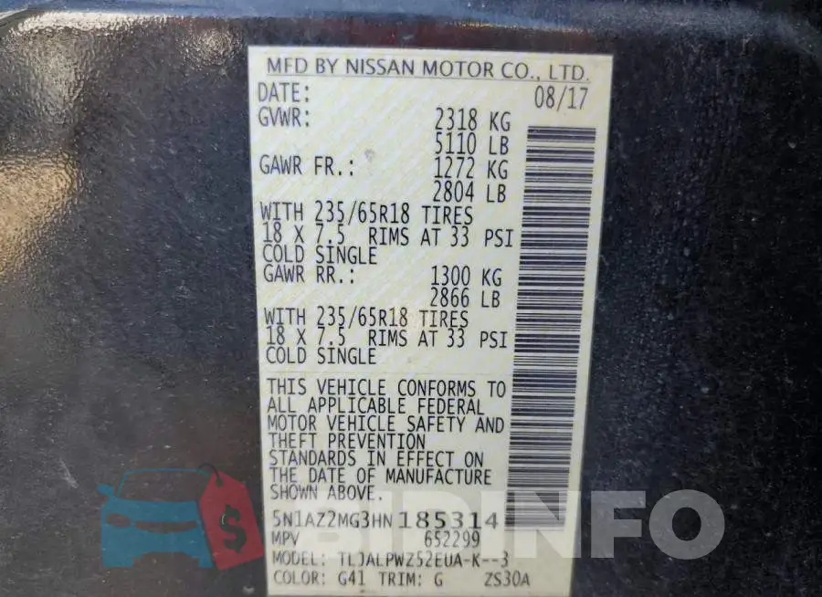 5N1AZ2MG3HN185314 Photo# 13