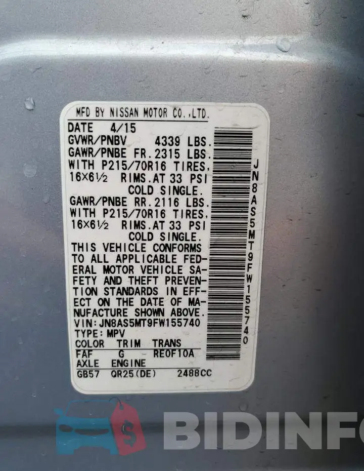 JN8AS5MT9FW155740 Photo# 13