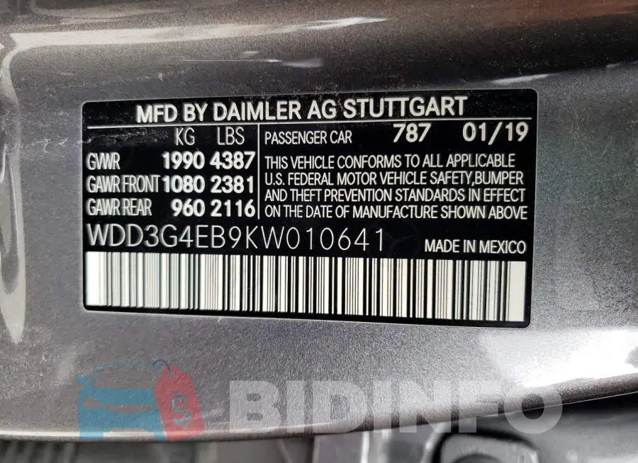 WDD3G4EB9KW010641 Photo# 12