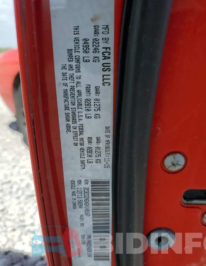 2C3CDZAGXGH149107 Photo# 12