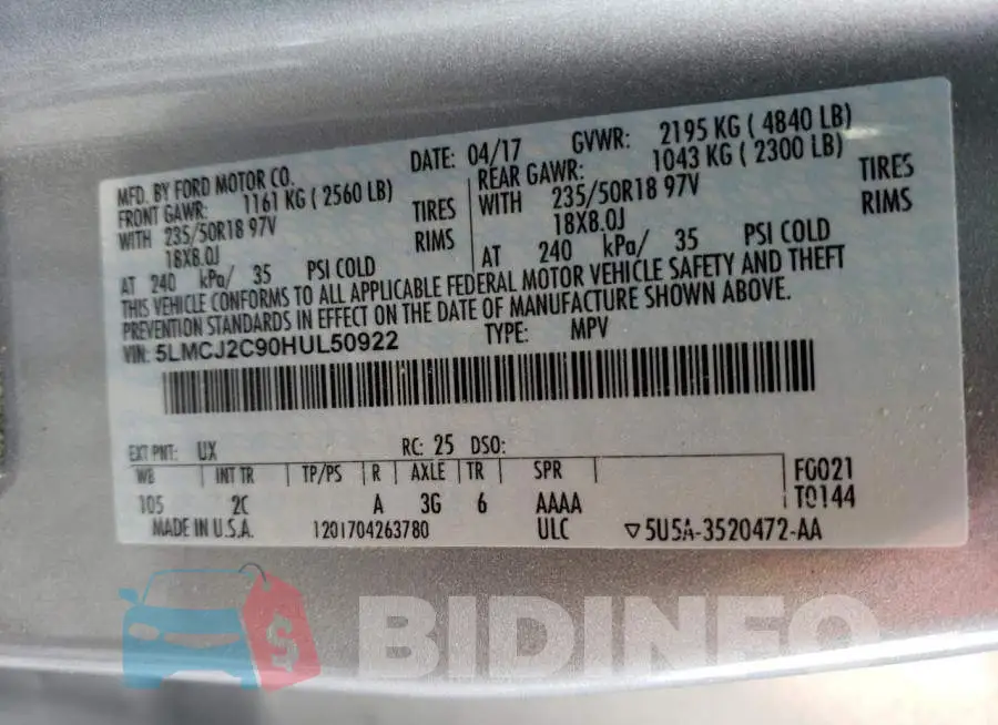 5LMCJ2C90HUL50922 Photo# 13