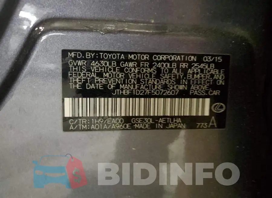 JTHBF1D27F5072607 Photo# 12