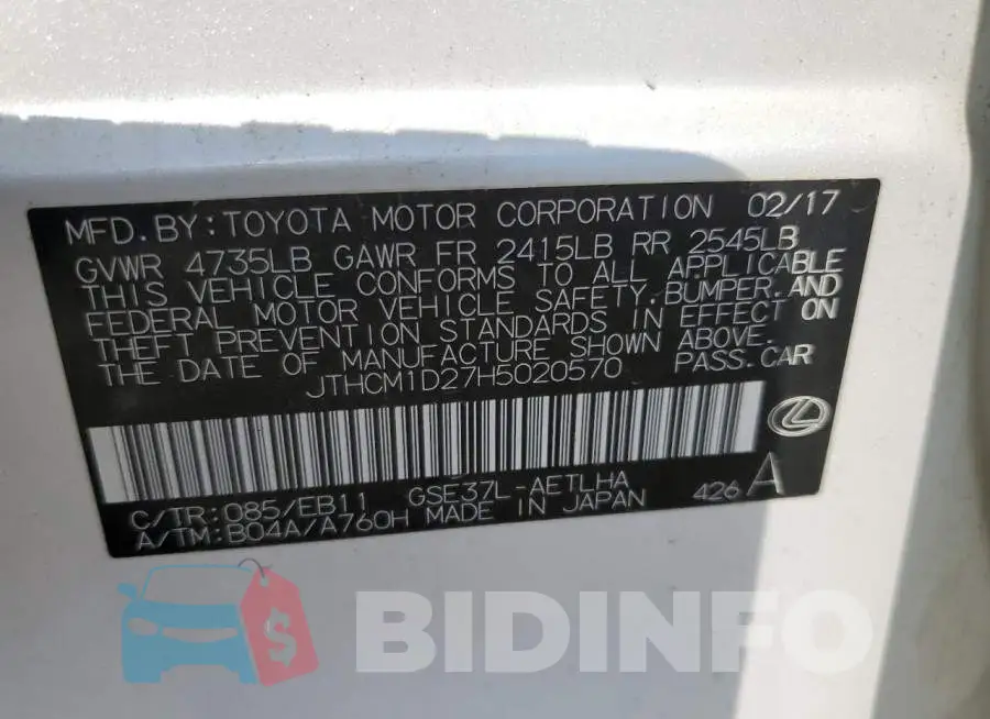 JTHCM1D27H5020570 Photo# 12