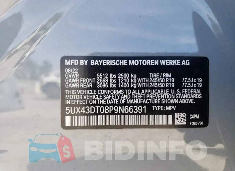 5UX43DT08P9N66391 Photo# 14